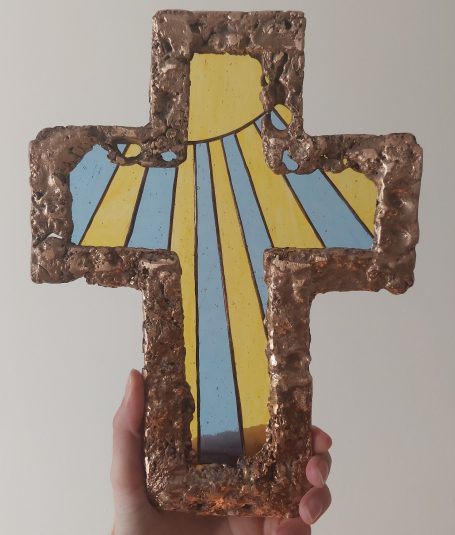 Croix en vitrail et bronze Croix Chrétienne