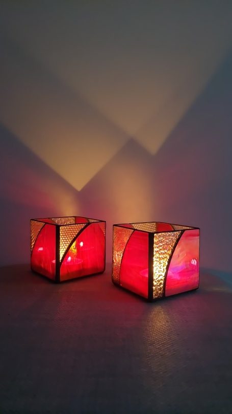 Cube Rouge Bougeoirs Duo Rouge/Transparent