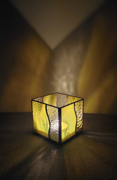 Cube Jaune Bougeoir Duo Jaune/Transparent