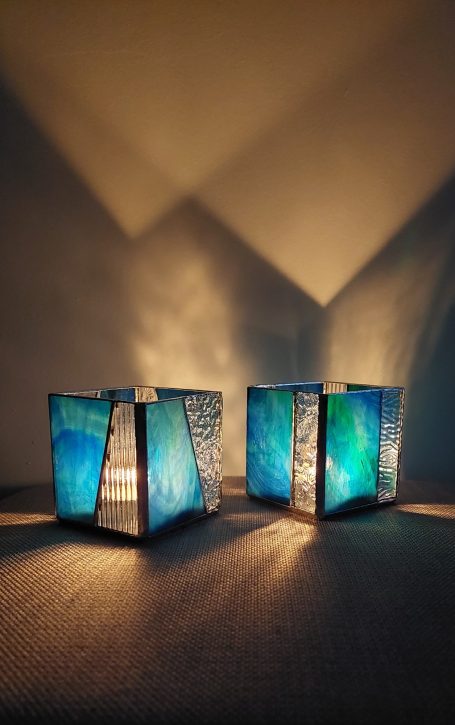 Cube Bleu Foncé Bougeoirs Duo Bleu Foncé/Transparent
