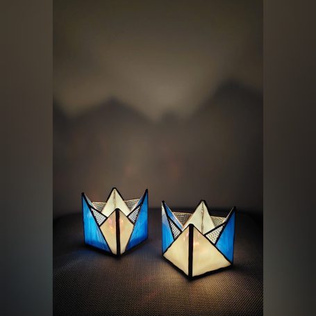 Montagnes Enneigées Bleus Bougeoirs Trio Bleu/Blanc/Transparent