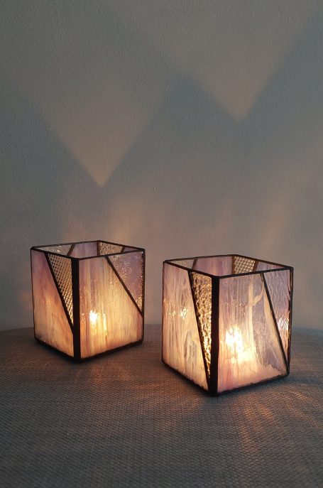 Rectangulaire Lilas Bougeoirs Duo Lilas/Transparent